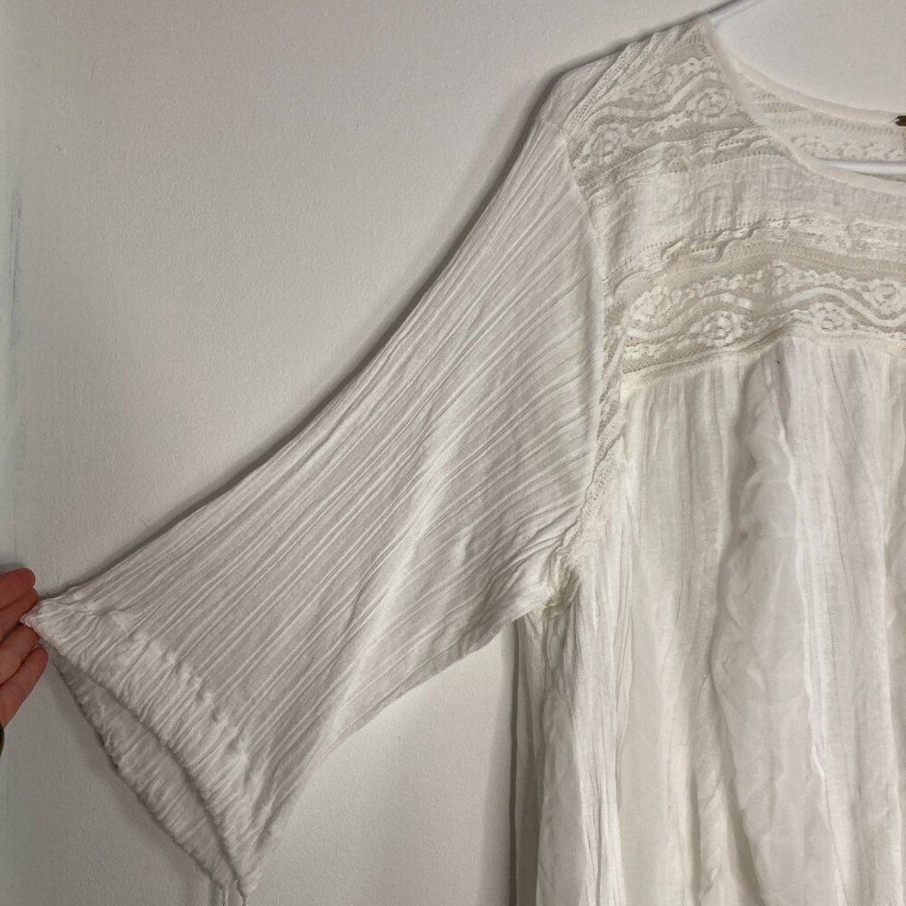 Free People Boho Lace-Trim Cream Sheer Tunic - Size Medium - Picture 3 of 9